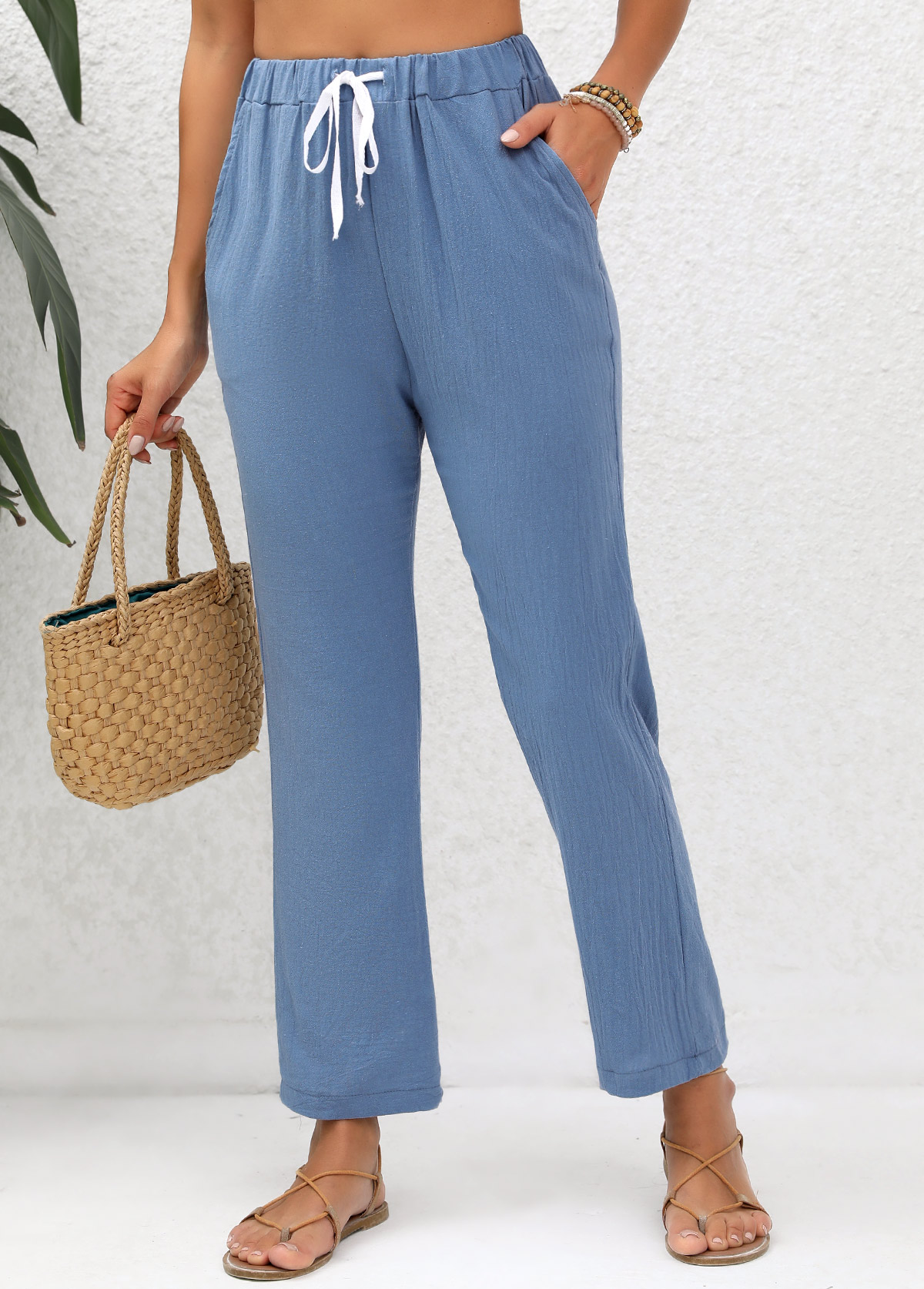 Double Side Pockets Denim Blue Pants