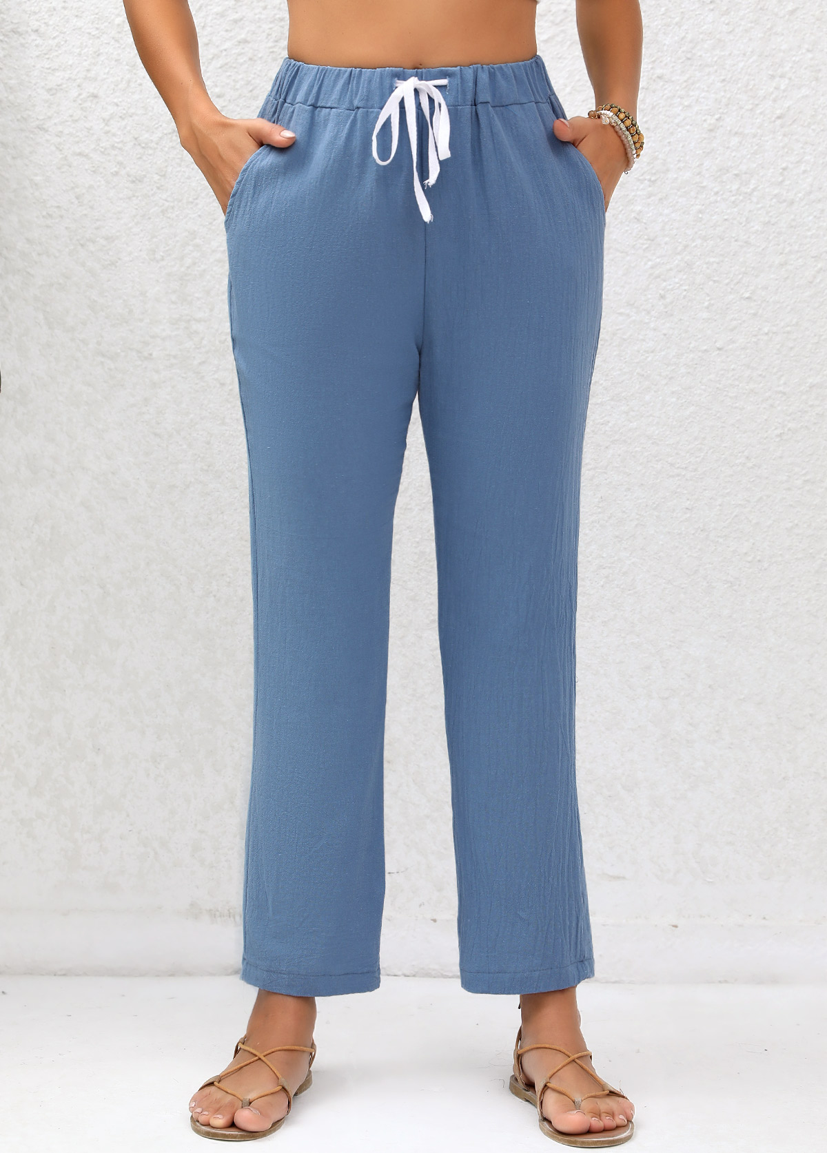 Double Side Pockets Denim Blue Pants