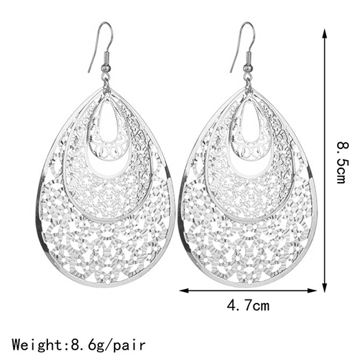 Teardrop Geometric Silvery White Metal Earrings