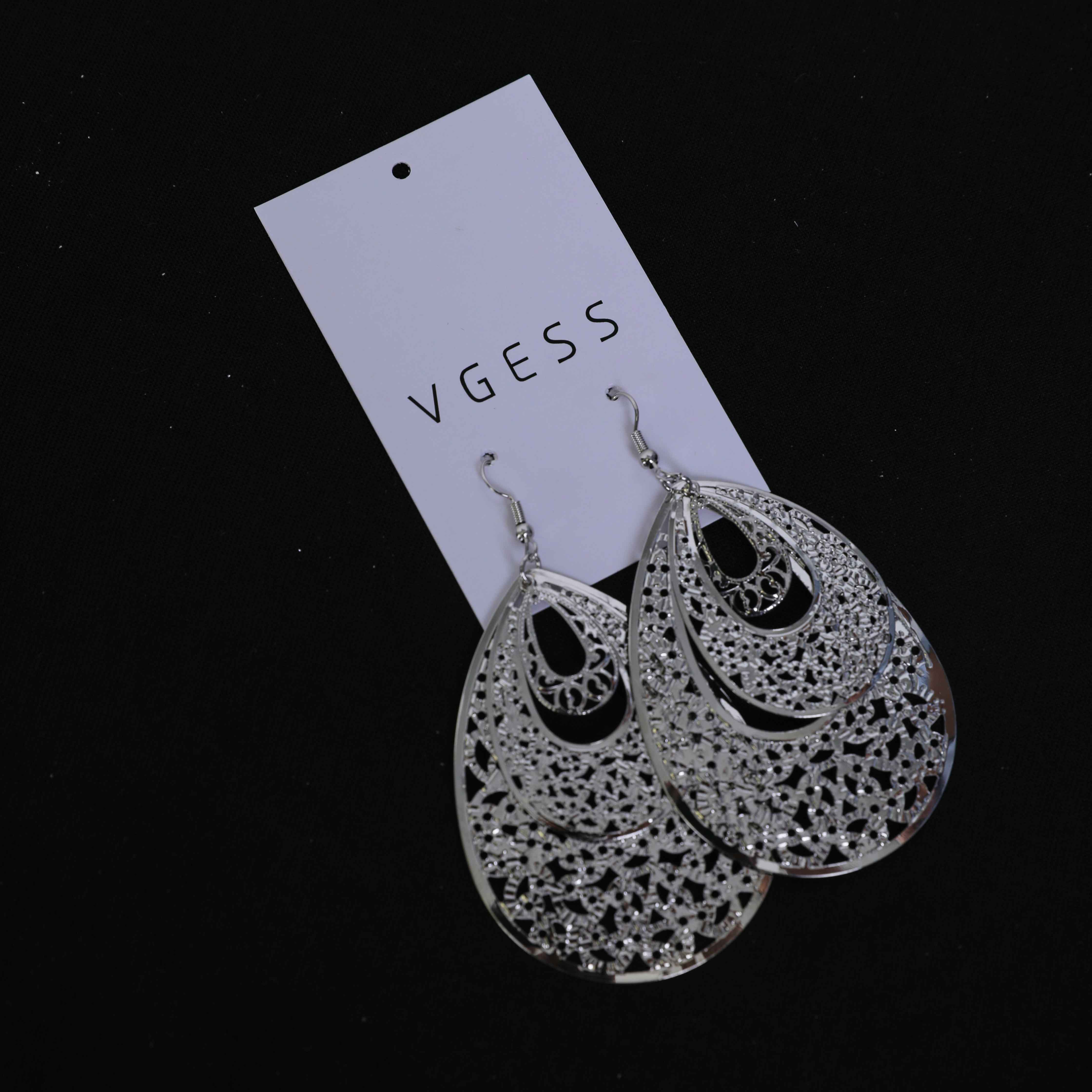 Teardrop Geometric Silvery White Metal Earrings