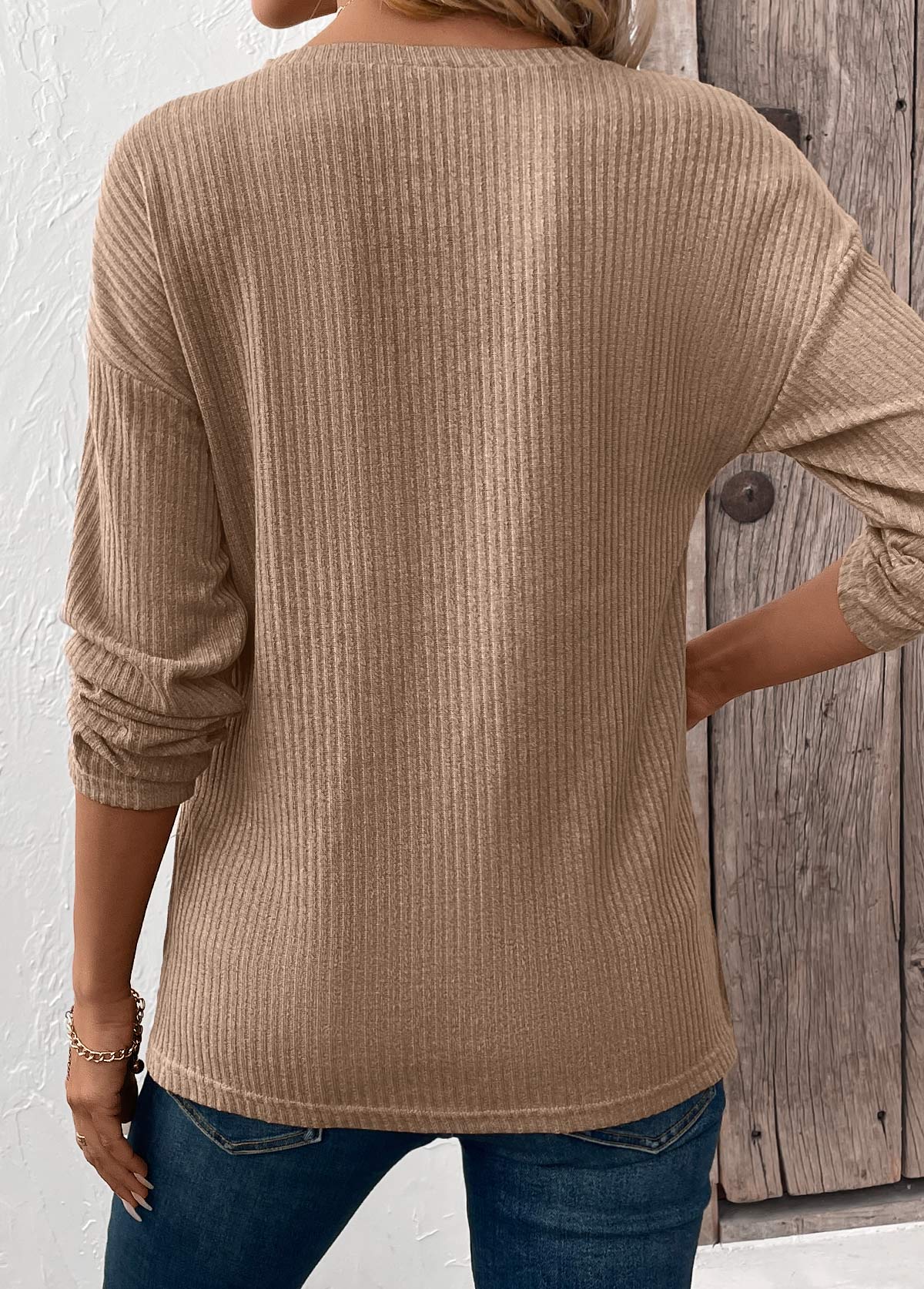 Tummy Coverage Light Coffee Long Sleeve T Shirt