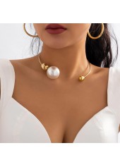 Pearl Design Metal Gold Asymmetrical Necklace