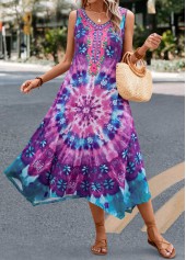 Tie Dye Print Handkerchief Hem Purple Dress