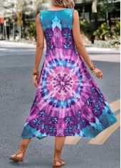 Tie Dye Print Handkerchief Hem Purple Dress