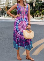 Tie Dye Print Handkerchief Hem Purple Dress
