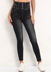 Black Elastic Waist High Waisted Ankle Length Leggings