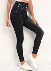 Black Elastic Waist High Waisted Ankle Length Leggings