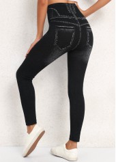 Black Elastic Waist High Waisted Ankle Length Leggings