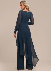 Peacock Blue Long Patchwork Scoop Neck Jumpsuit