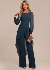 Peacock Blue Long Patchwork Scoop Neck Jumpsuit
