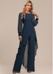 Peacock Blue Long Patchwork Scoop Neck Jumpsuit