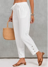 High Waisted Pocket White Elastic Waist Pants