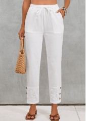 High Waisted Pocket White Elastic Waist Pants
