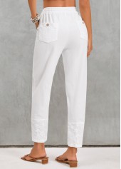 High Waisted Pocket White Elastic Waist Pants