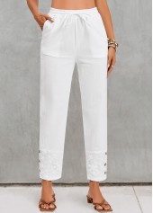 High Waisted Pocket White Elastic Waist Pants