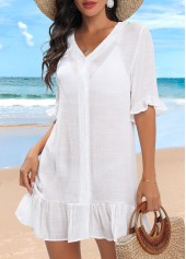 Button Up Lightweight White Cover Up