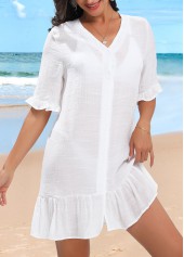 Button Up Lightweight White Cover Up
