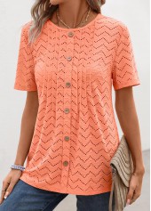 Tuck Stitch Orange Short Sleeve Round Neck T Shirt