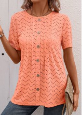 Tuck Stitch Orange Short Sleeve Round Neck T Shirt