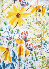 Floral Print Pocket Yellow A Line Short Sleeve Dress