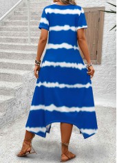 Tie Dye Print Pocket Sky Blue A Line Dress