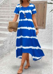 Tie Dye Print Pocket Sky Blue A Line Dress