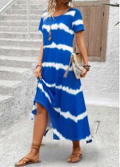 Tie Dye Print Pocket Sky Blue A Line Dress