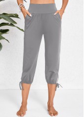 Pocket Dark Grey Jogger Elastic Waist High Waisted Pants