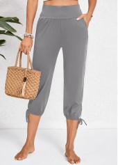 Pocket Dark Grey Jogger Elastic Waist High Waisted Pants