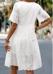 Ruched White Short Sleeve Round Neck Dress