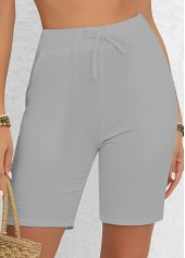 Light Grey Regular Elastic Waist Patchwork High Waisted Shorts