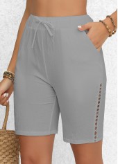 Light Grey Regular Elastic Waist Patchwork High Waisted Shorts