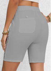 Light Grey Regular Elastic Waist Patchwork High Waisted Shorts