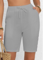 Light Grey Regular Elastic Waist Patchwork High Waisted Shorts