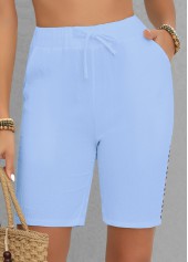 Light Blue Regular Elastic Waist Patchwork High Waisted Shorts