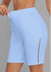 Light Blue Regular Elastic Waist Patchwork High Waisted Shorts