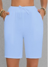 Light Blue Regular Elastic Waist Patchwork High Waisted Shorts