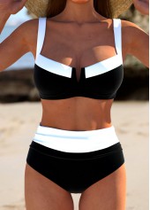 Patchwork Black Square Neck Bikini Set