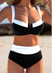 Patchwork Black Square Neck Bikini Set