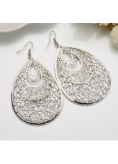 Teardrop Geometric Silvery White Metal Earrings