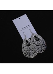 Teardrop Geometric Silvery White Metal Earrings