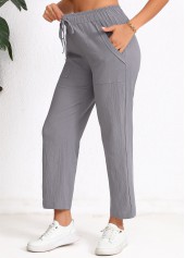 Pocket Dark Grey Elastic Waist High Waisted Pants