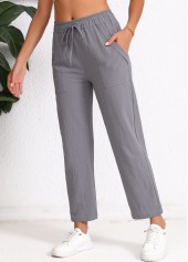Pocket Dark Grey Elastic Waist High Waisted Pants