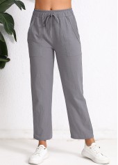 Pocket Dark Grey Elastic Waist High Waisted Pants