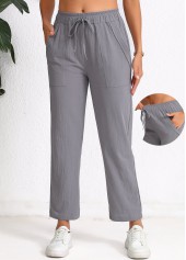 Pocket Dark Grey Elastic Waist High Waisted Pants