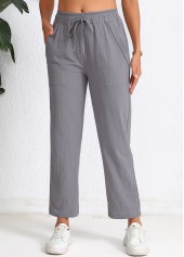 Pocket Dark Grey Elastic Waist High Waisted Pants