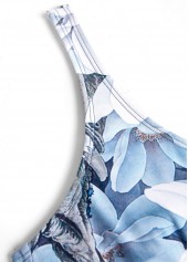 Floral Print Tie Denim Blue One Piece Swimdress