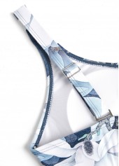 Floral Print Tie Denim Blue One Piece Swimdress