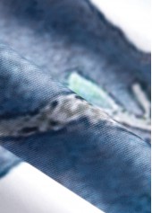 Floral Print Tie Denim Blue One Piece Swimdress