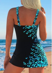 Leaf Print Tie Cyan One Piece Swimdress